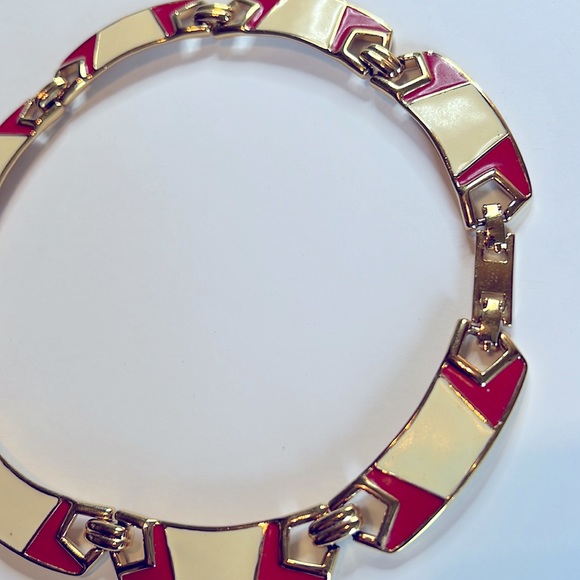 Vintage Monet 18" Retro/Deco Enameled Red/Cream Gold Plated Links Necklace - Picture 8 of 10
